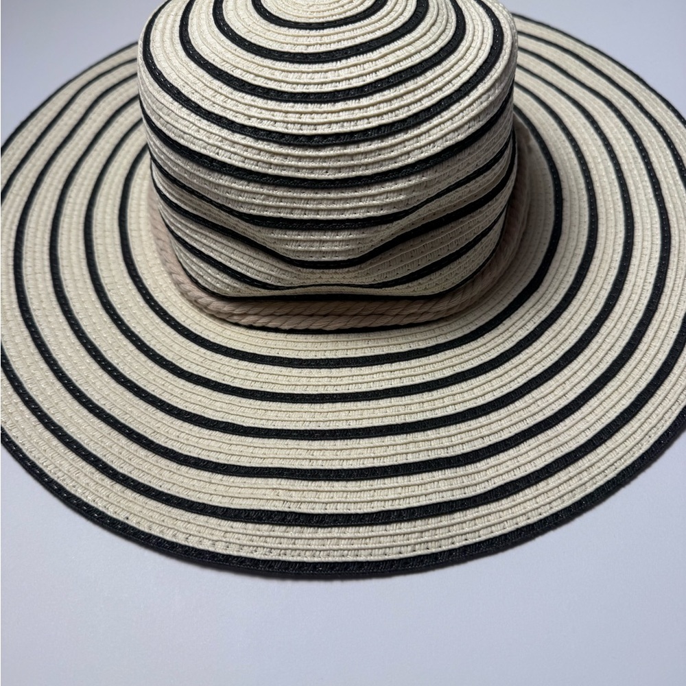 Chaps Nautical Wide Brim Sun Hat Rope Detail Striped OS Preppy Coastal